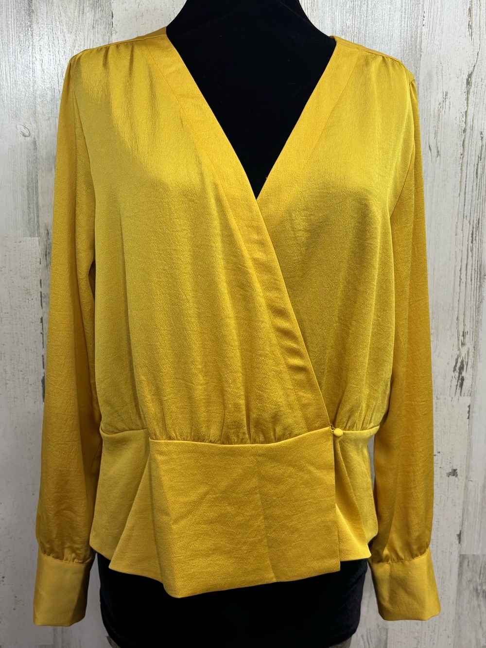 Express Golden Yellow Surplice Long-Sleeve Wrap Top